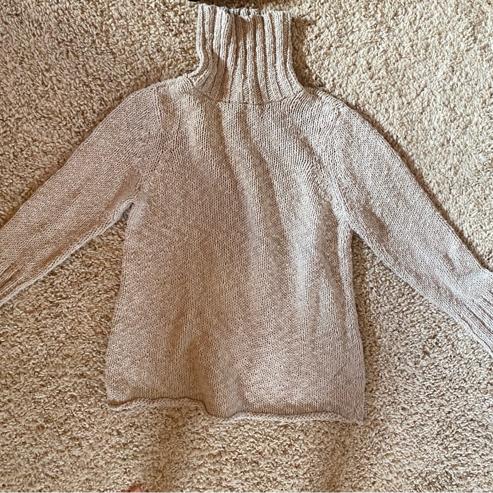 Eileen Fisher Tan Organic Cotton Boxy Turtleneck Sweater